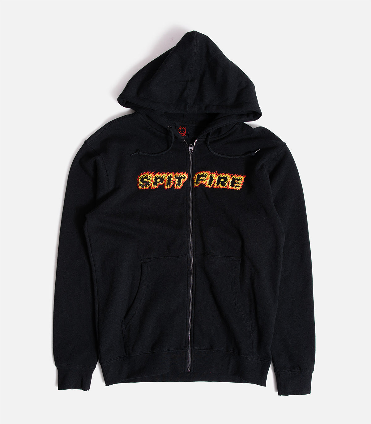 トップス 549 Etudes Spirit Flaming Flame LS Black Spitfire Flames Script Zip Up Hooded Sweatshirt – Atlas